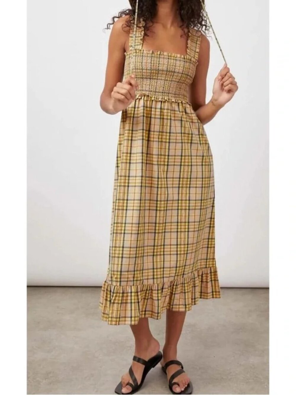 Rails Rumi Smocked Midi Dress Size XXL Sunflower Plaid Cotton Prairie Dress